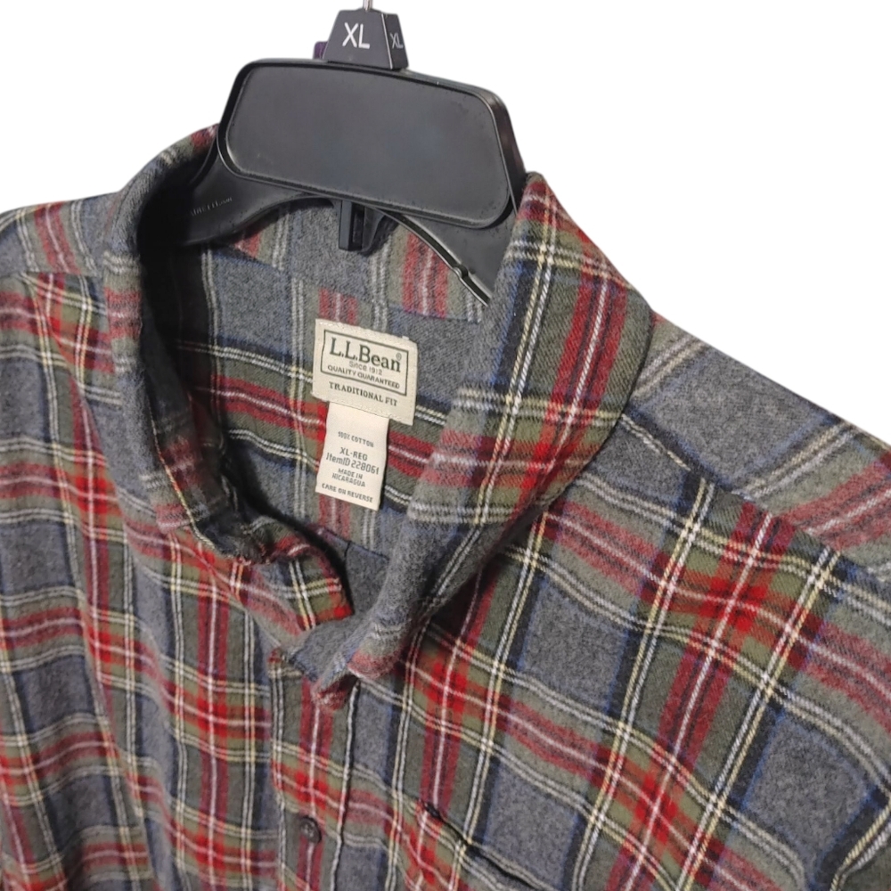 L.L. Bean Men's Red Gray Plaid Shirt Flannel Button Down Shirt Mens Size XL - Picture 7 of 9